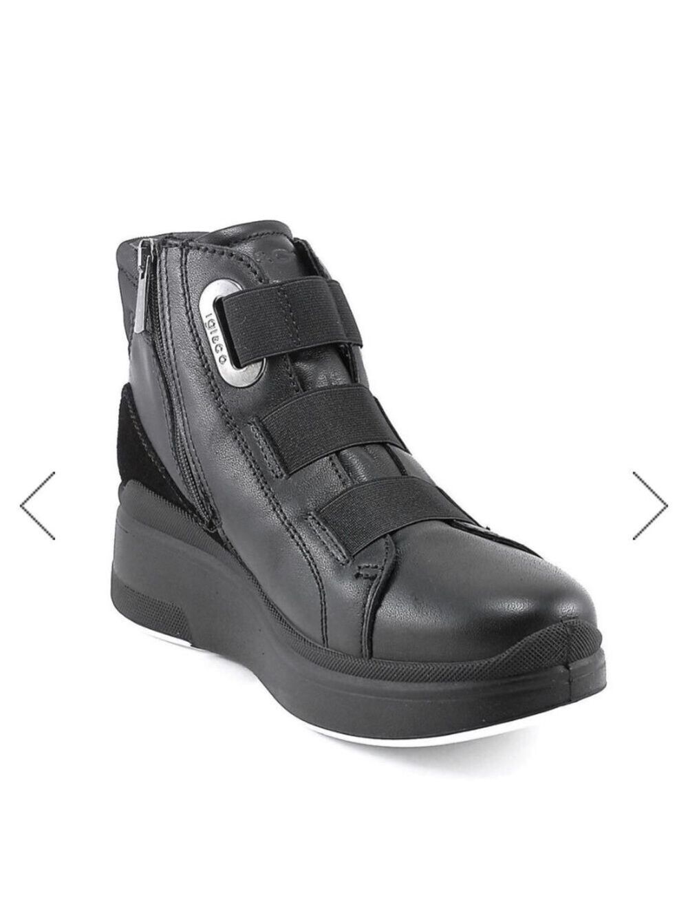 IGI&CO DONNA ITALIAN BLACK LEATHER WEDGE SNEAKER ANKLE BOOT ZIP UP EU 38
